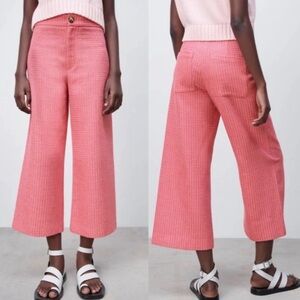 Zara Pink Tweed Wide-Leg Pants